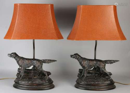 Two decorative table lamps with hounds. Composition,