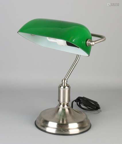 Design metal desk lamp with green glass cap. 21st