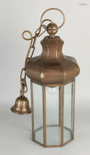 Copper octagonal hall lamp with glass. 20th century.