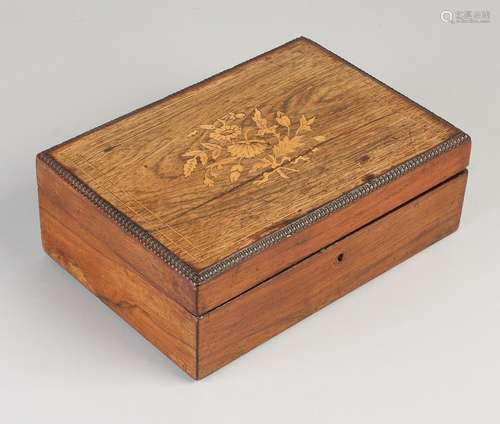 19th Century rosewood casket with floral marquetry. Key