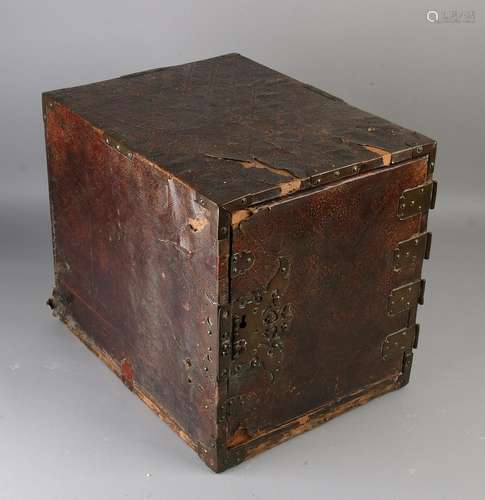 19th Century colonial documents trip chest with brass