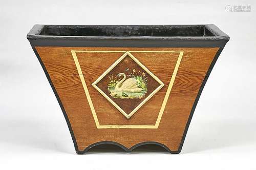 Large 19th century wooden painted wood box with swan