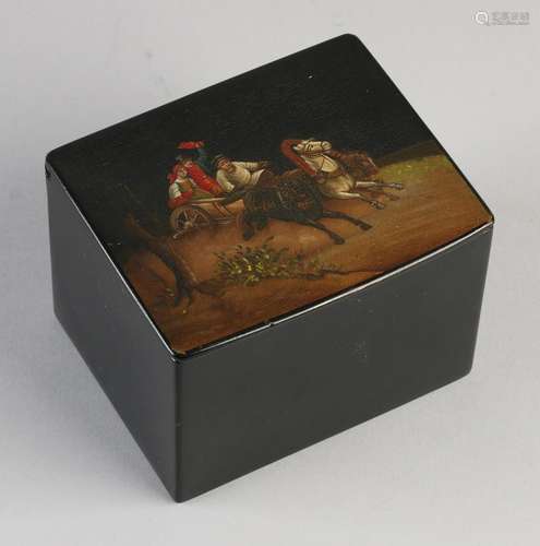 Rare 19th century Russian lacquer box with cover horse