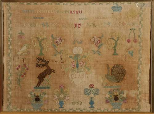 18th Century Dutch sampler. Annotation 1753. With