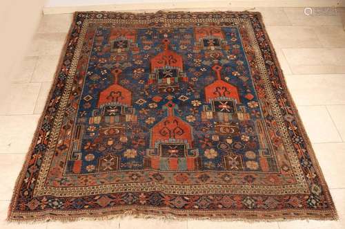 Antique Persian rug. Floral, multicolor. Slightly worn.