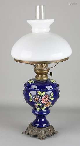 Majolica Blue antique kerosene lamp with reprocessed