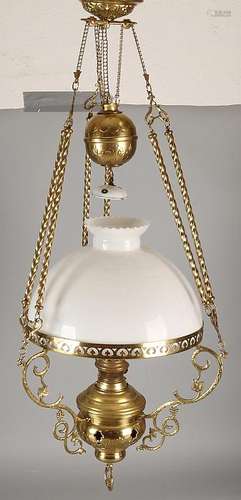 Antique brass hanging oil lamp. Circa 1900. Neo