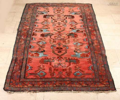 Old Persian rug. Floral, earthy + blue. Size: 190 x 130