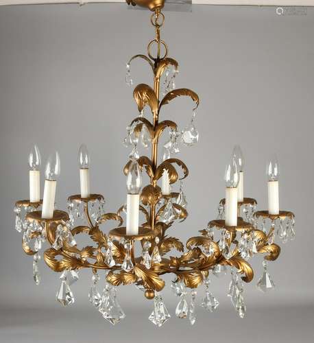 Great Venetian brass lamp with vines and crystal glass