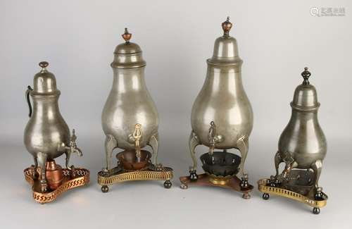 Four antique pewter jugs tap. 18th - 19th Century.