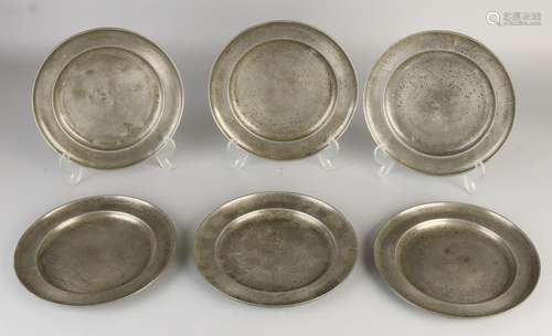 6x 19th Century pewter breakfast plates with bottom