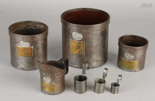 Lot of seven antique tin sizes. 19th - 20th Century.