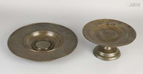 18th - 19th Century pewter footrest + cardinal dish.