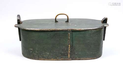 Large 19th century wooden spoon lid box with hand grip