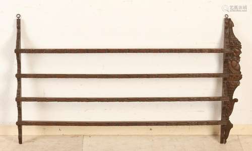 Antique Hollands oak inserted plate rack. Approximately