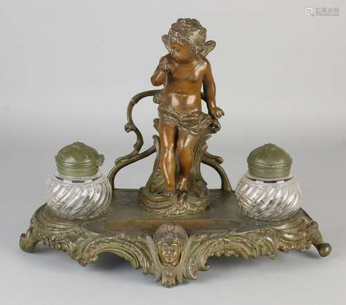 Beautiful antique inkstand with forest nymph. With