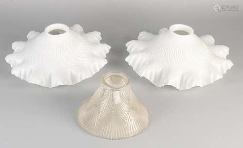 Three antique glass lampshades. Approximately 1915-