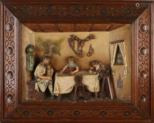 19th century terracotta diorama with machined oak