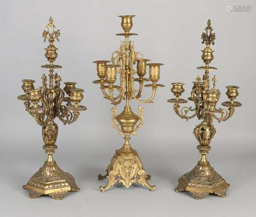 Three antique brass candle candlesticks historicism.