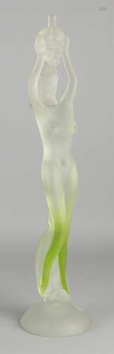 Large figure frosted glass. Naked lady with grapes.