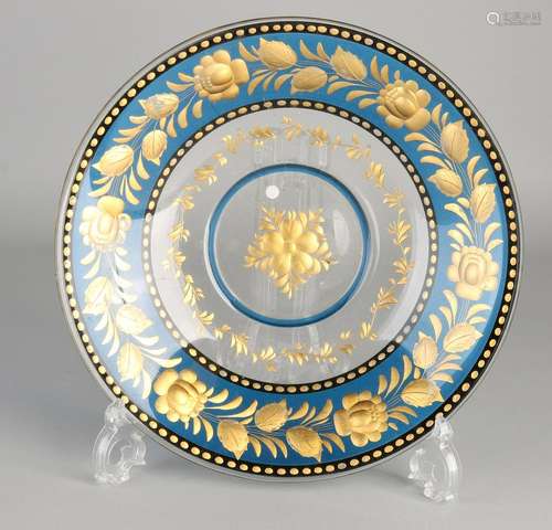 19th Century glass bowl with gold leaf and floral