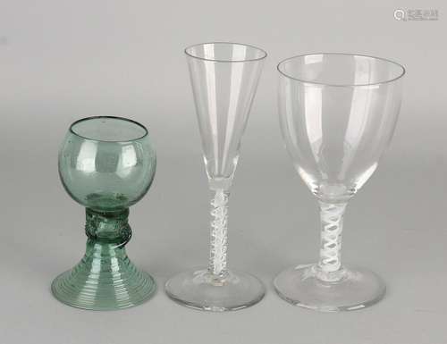 Three 18th century glass. Consisting of: Roemer with