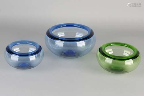 Three Danish Holmegaard glass bowls. By Lütken. Twice