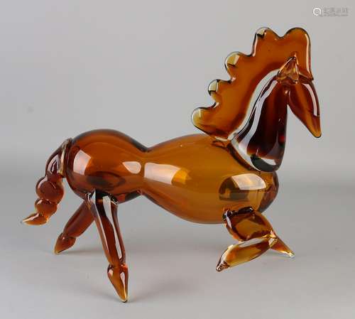 Large glass Murano style horse. In the color brown.