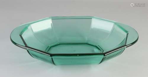 30-Year Dutch Leerdam green pressed glass bowl. Design