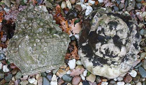 Two ancient statues. One time marble Chinese Foo