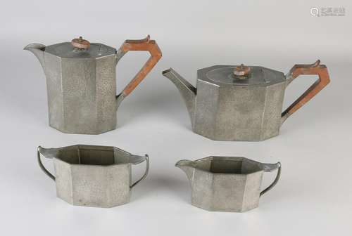 Four-piece Art Deco hammered pewter coffee / tea