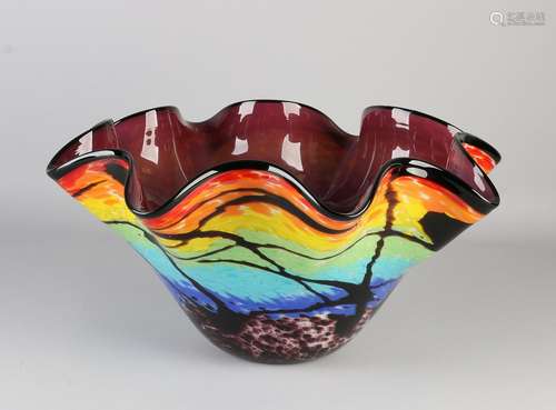 Large Murano glass fusing style bowl with scalloped