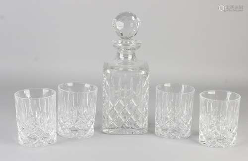 Five-piece crystal glass whiskey set. Faceted. 21st