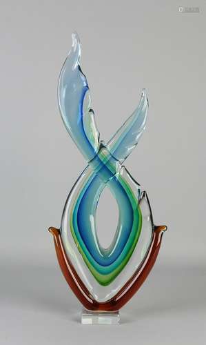 Large modern glass sculpture in blue / green /