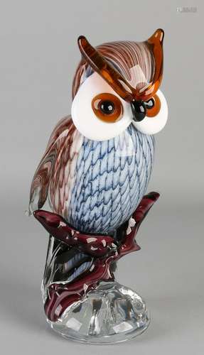 Large glass Murano style owl. Glass fusing. 21st