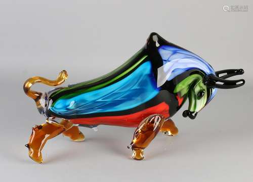 Large glass Murano-style bull. Glass fusing. 21st