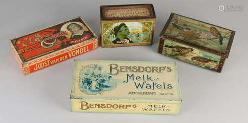 Four antique Dutch advertising stock cans. Comprising: