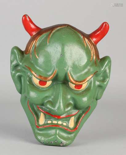 Old / antique cast metal devil mask with original