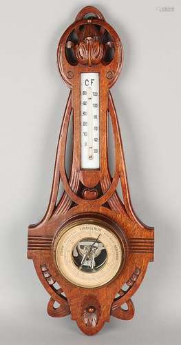 Antique oak Nouveau barometer. Circa 1915. Dimensions: