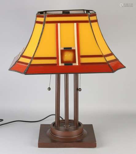 Art Deco-style Tiffany-style table lamp. Two-lights