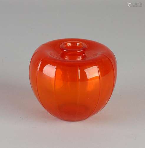 Hollands Copier Leerdam orange pressed glass vase