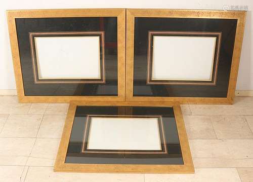 Three old golden frames matted + glass. Size: 83 x 96