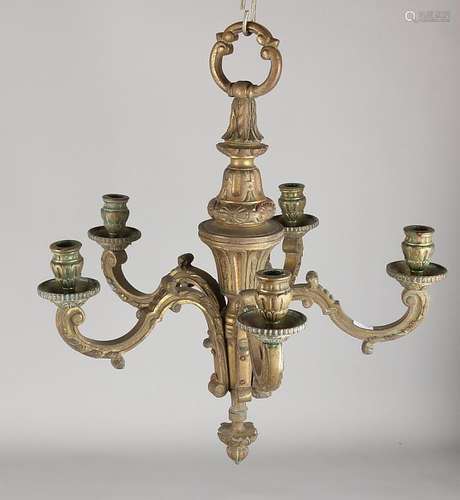 Heavy antique bronze five-light chandelier in 18th