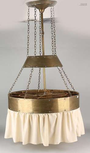 Amsterdam School brass lamp. Three light. Circa 1920.