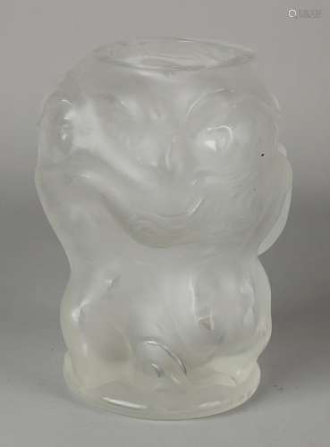 R. Lalique frosted glass vase. Female nude figures.