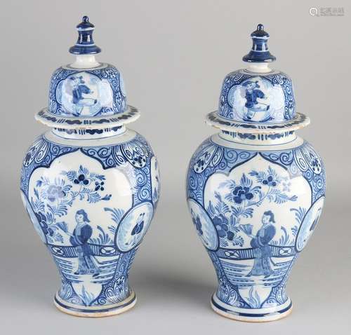 Two 18th century Delft Fayence covered vases with