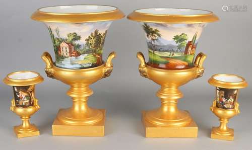 Two sets of 19th century porcelain vases Empire crater.