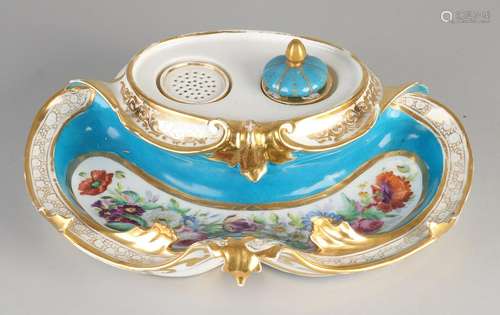 Large 19th century French porcelain inkstand with