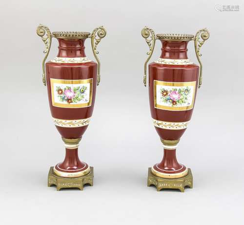 Two antique French porcelain vases with bronze