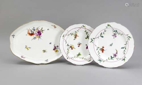 Three parts German Meissen porcelain. Consisting of two